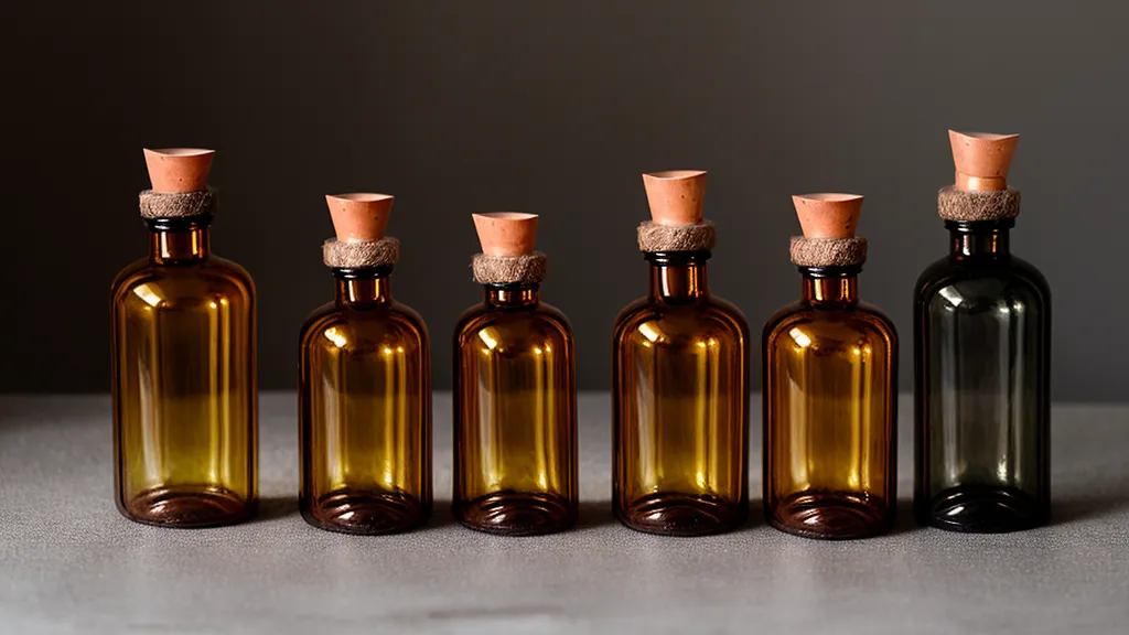 Frascos de vidrio ámbar junto a notas de una rutina de retinol y ácidos