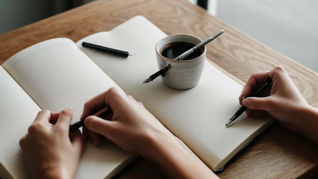 Cuaderno de notas de peeling casero junto al café, anotando errores de cuidado corporal para no repetirlos