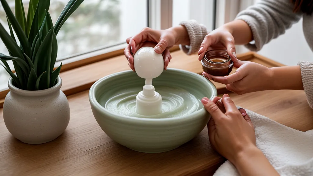 Frasco de ácido preparado para un peeling casero después de la doble limpieza facial.
