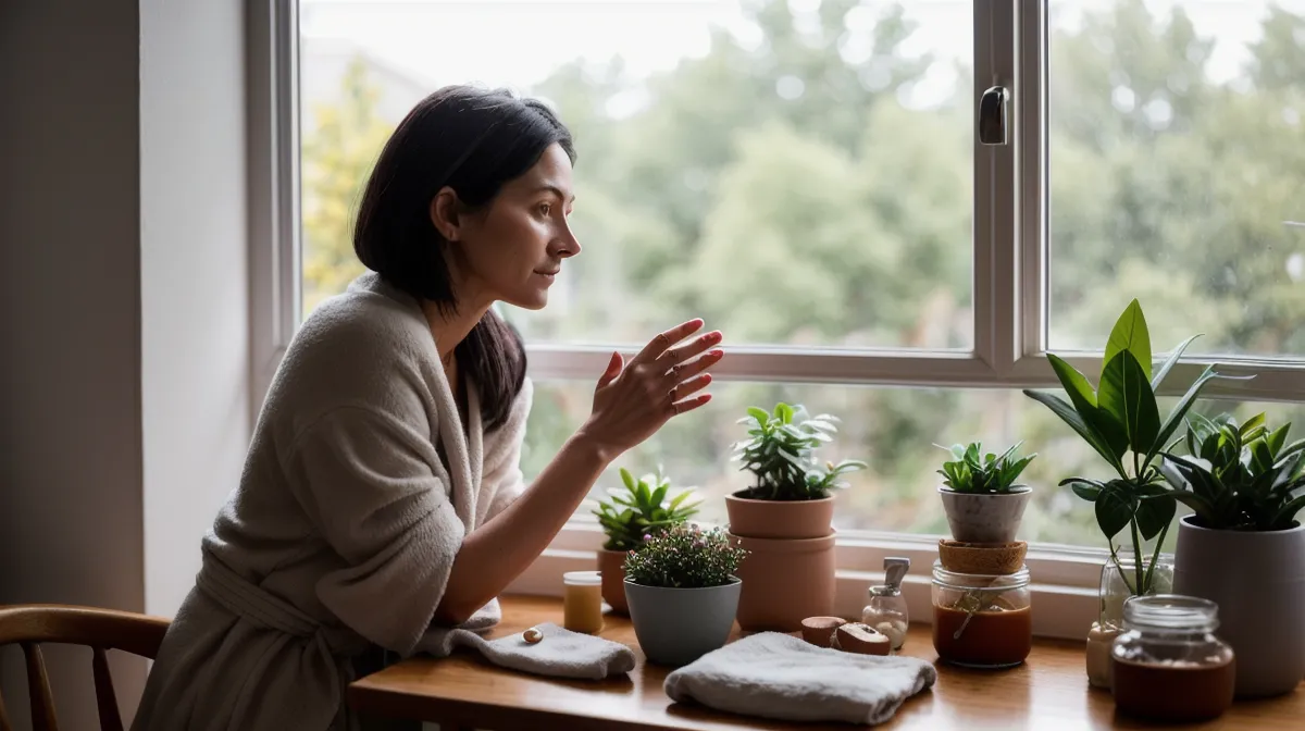 Rutina de rejuvenecimiento de escote en casa con peeling químico suave, un ejemplo real de skincare en casa para el cuidado corporal.